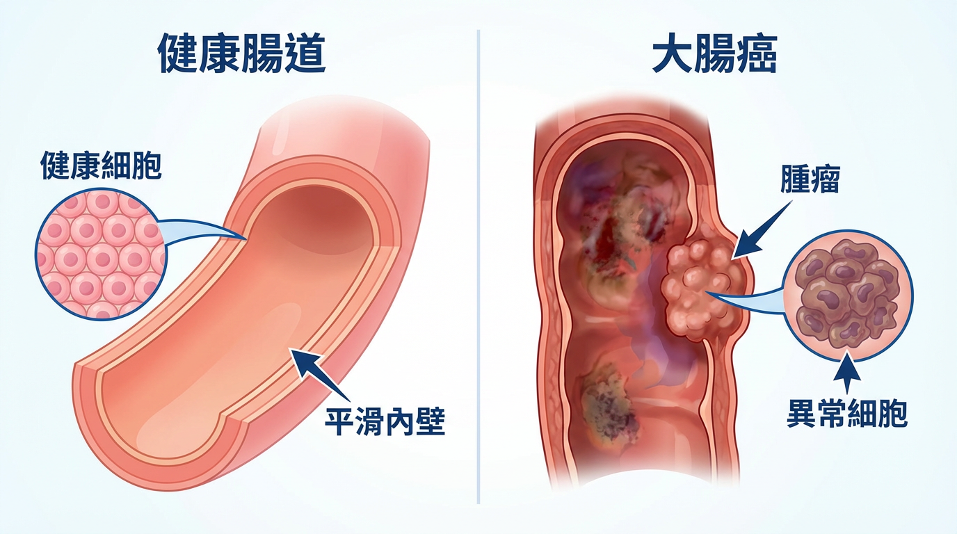 健康腸道與大腸癌腸道的對比
