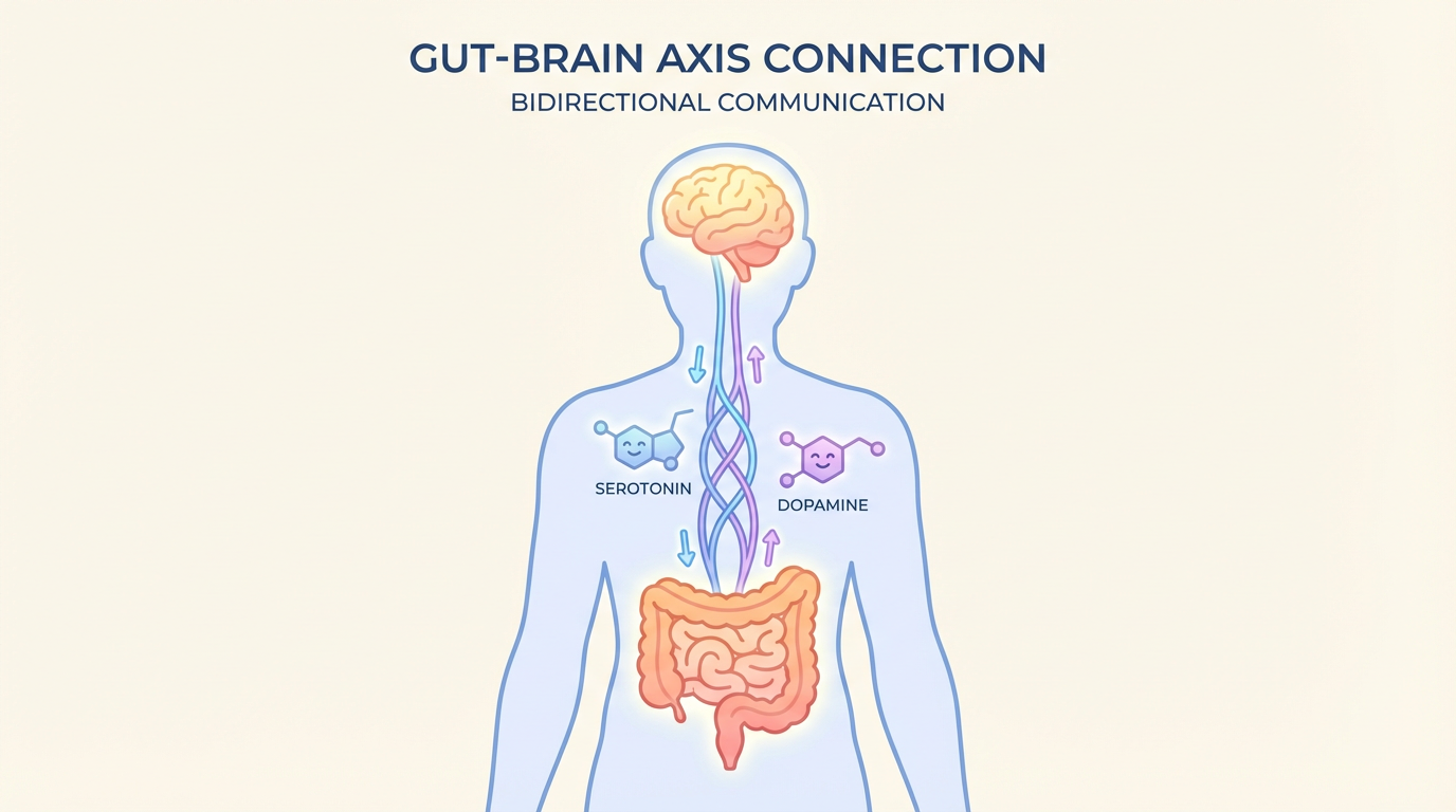 腦腸軸雙向溝通示意圖