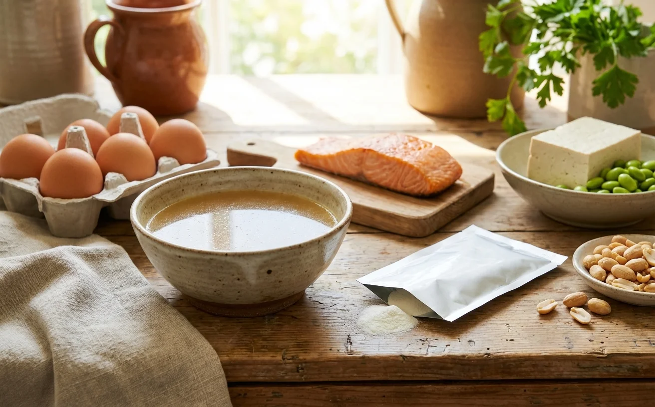 富含肽的食物：骨湯蛋魚豆製品花生