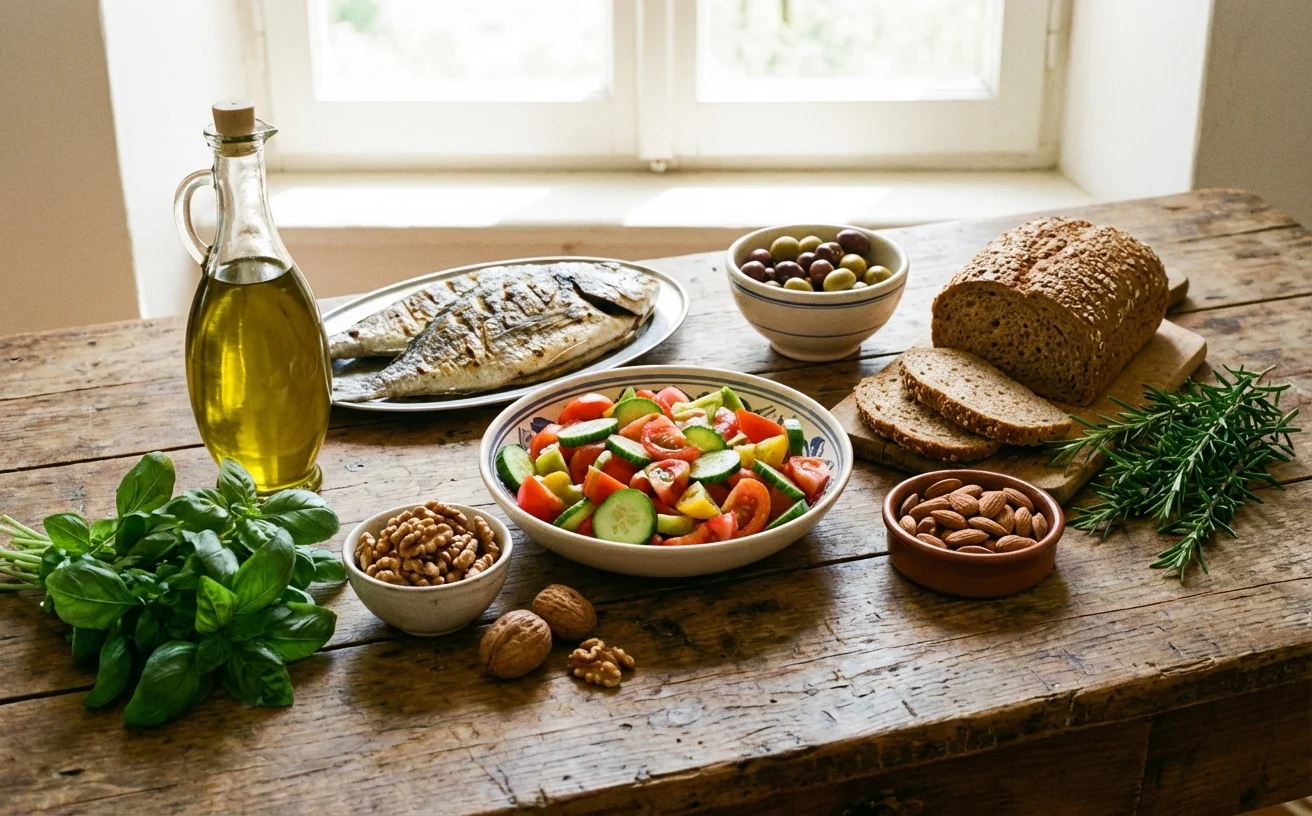 地中海飲食食材組合：橄欖油魚類沙拉全穀