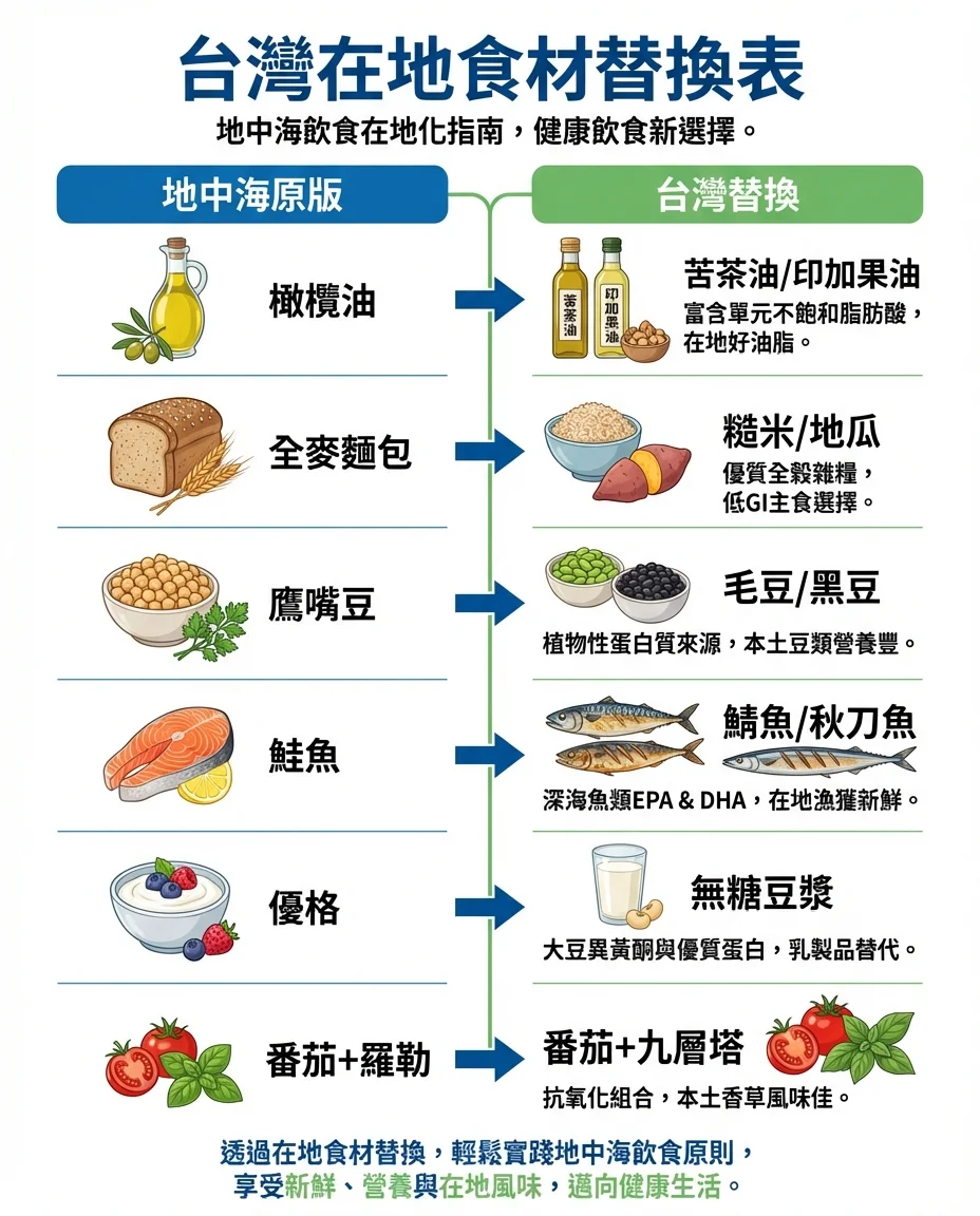 台灣在地食材替換地中海飲食圖解