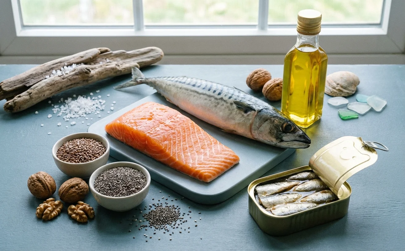 Omega-3食物來源:鮭魚鯖魚核桃亞麻籽印加果油