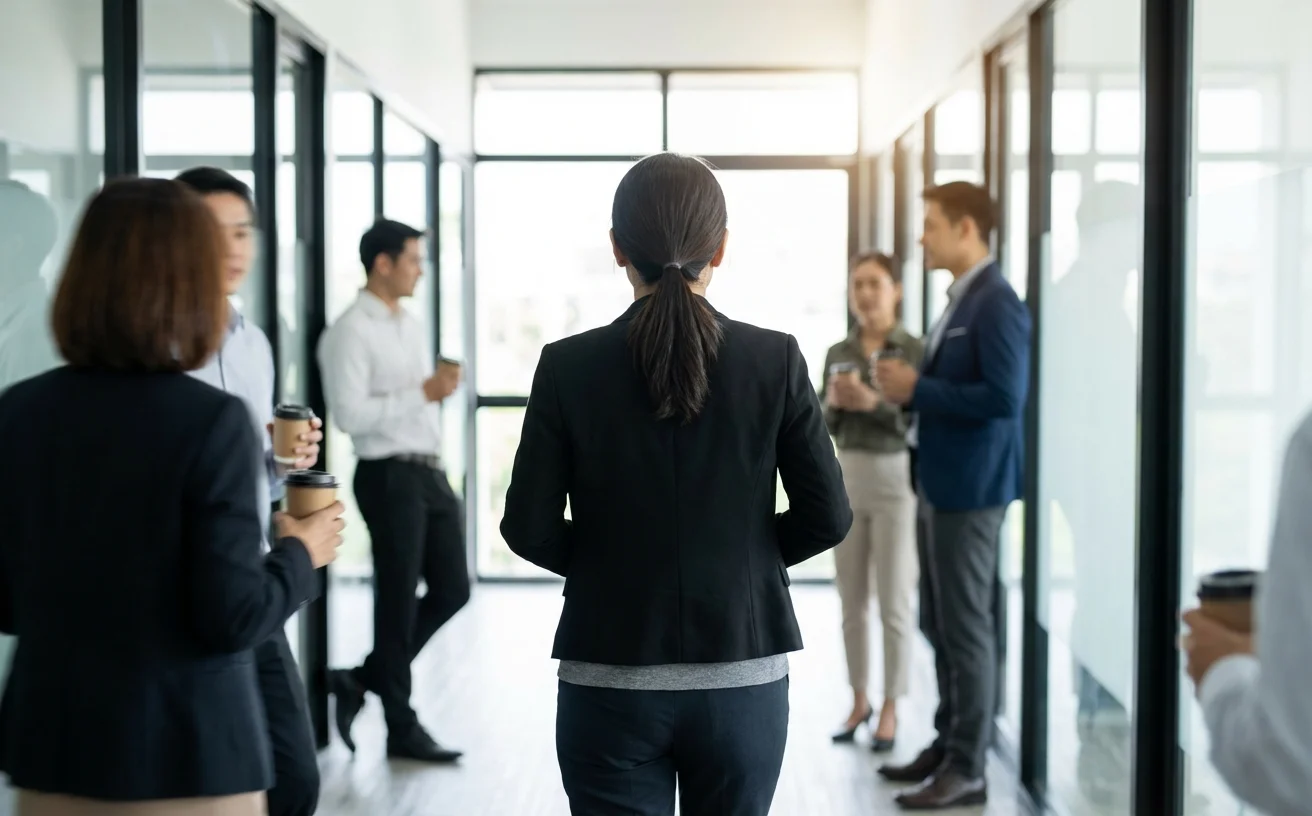 女性在辦公室走廊快走運動