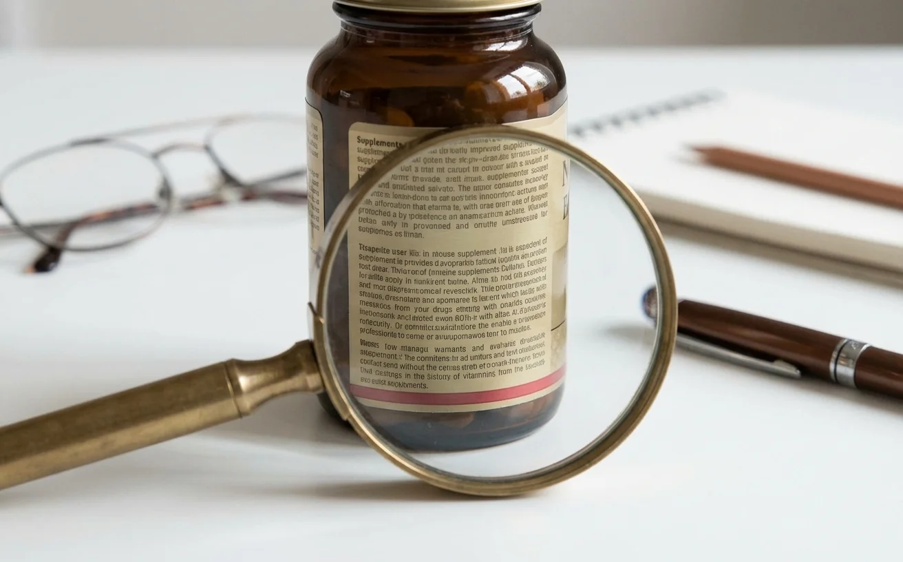 放大鏡檢視營養品標示細節
