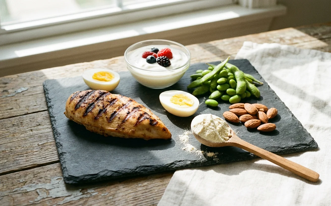 高蛋白食物組合：雞胸蛋優格毛豆堅果