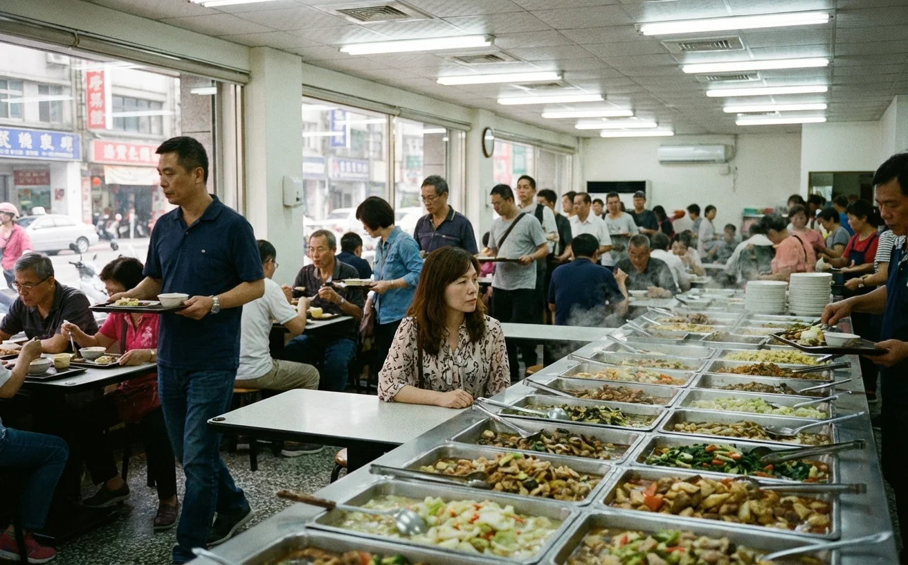 女性在自助餐前選擇午餐