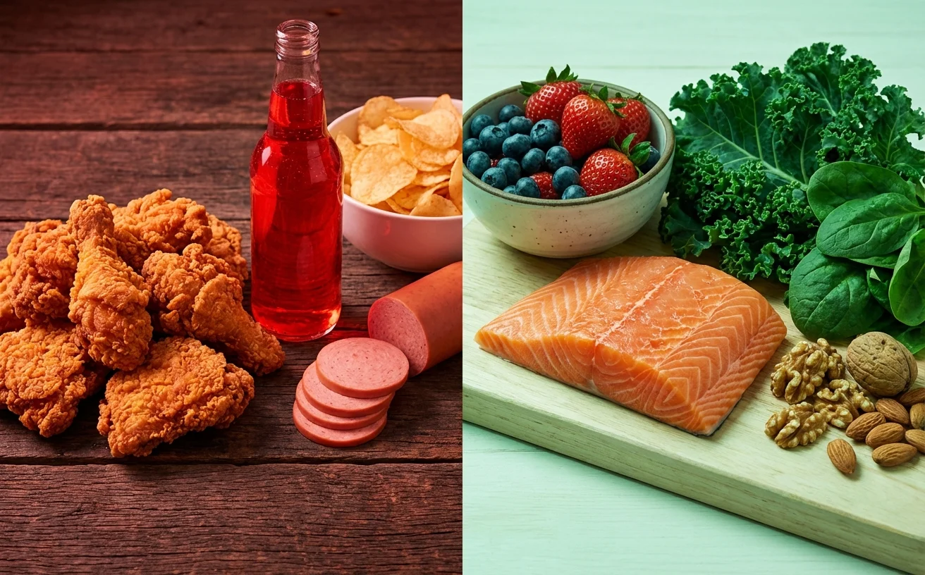 促炎食物vs幫助維持舒適食物對比