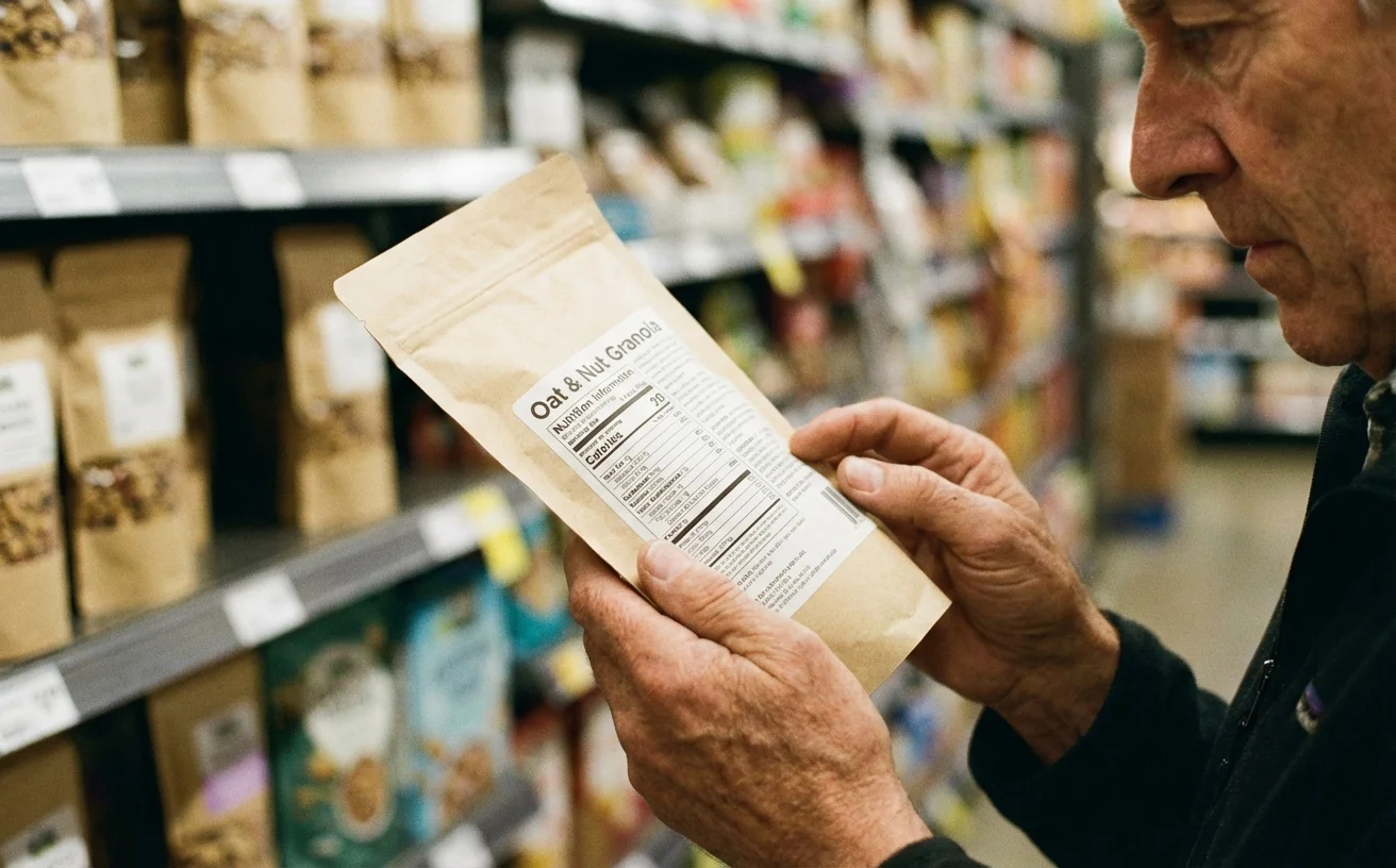 雙手拿起食品包裝閱讀營養標示