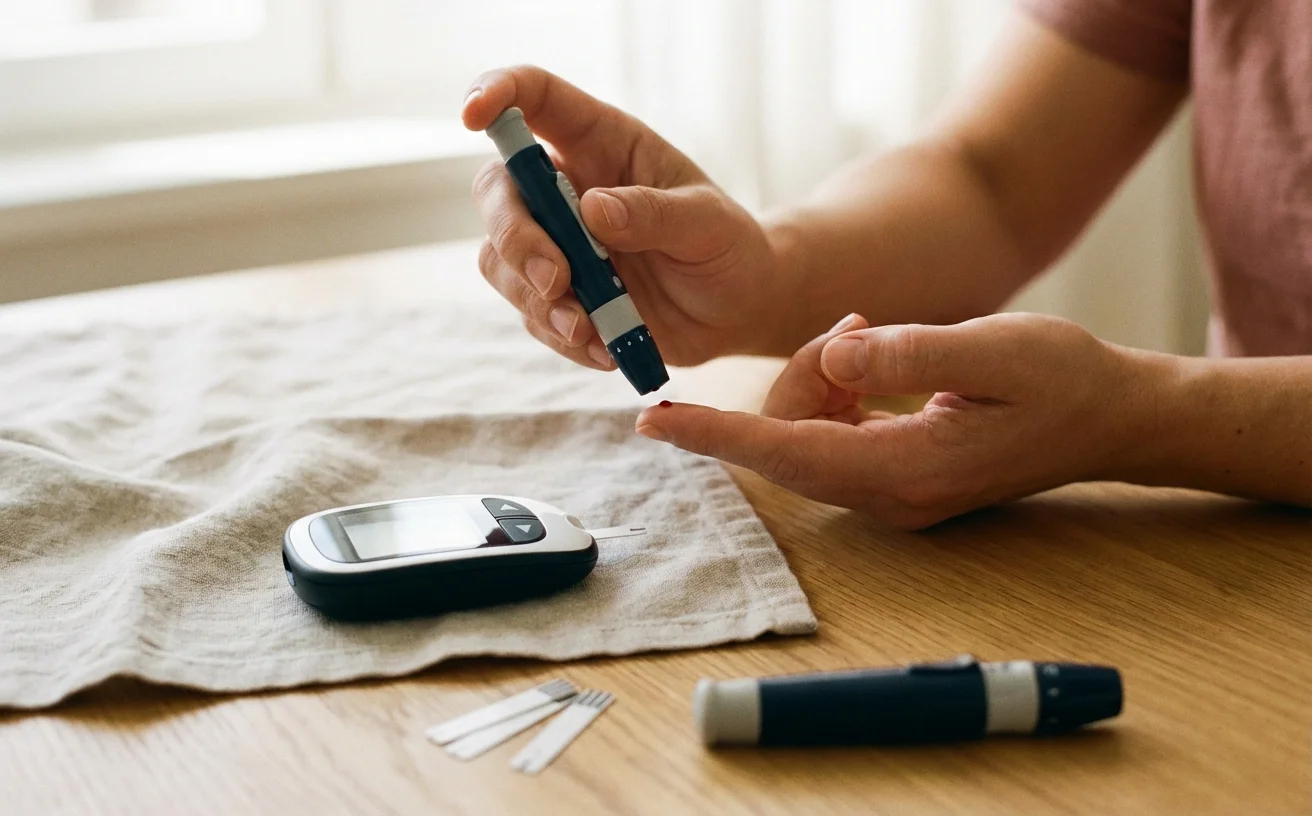 手指測血糖儀器使用特寫