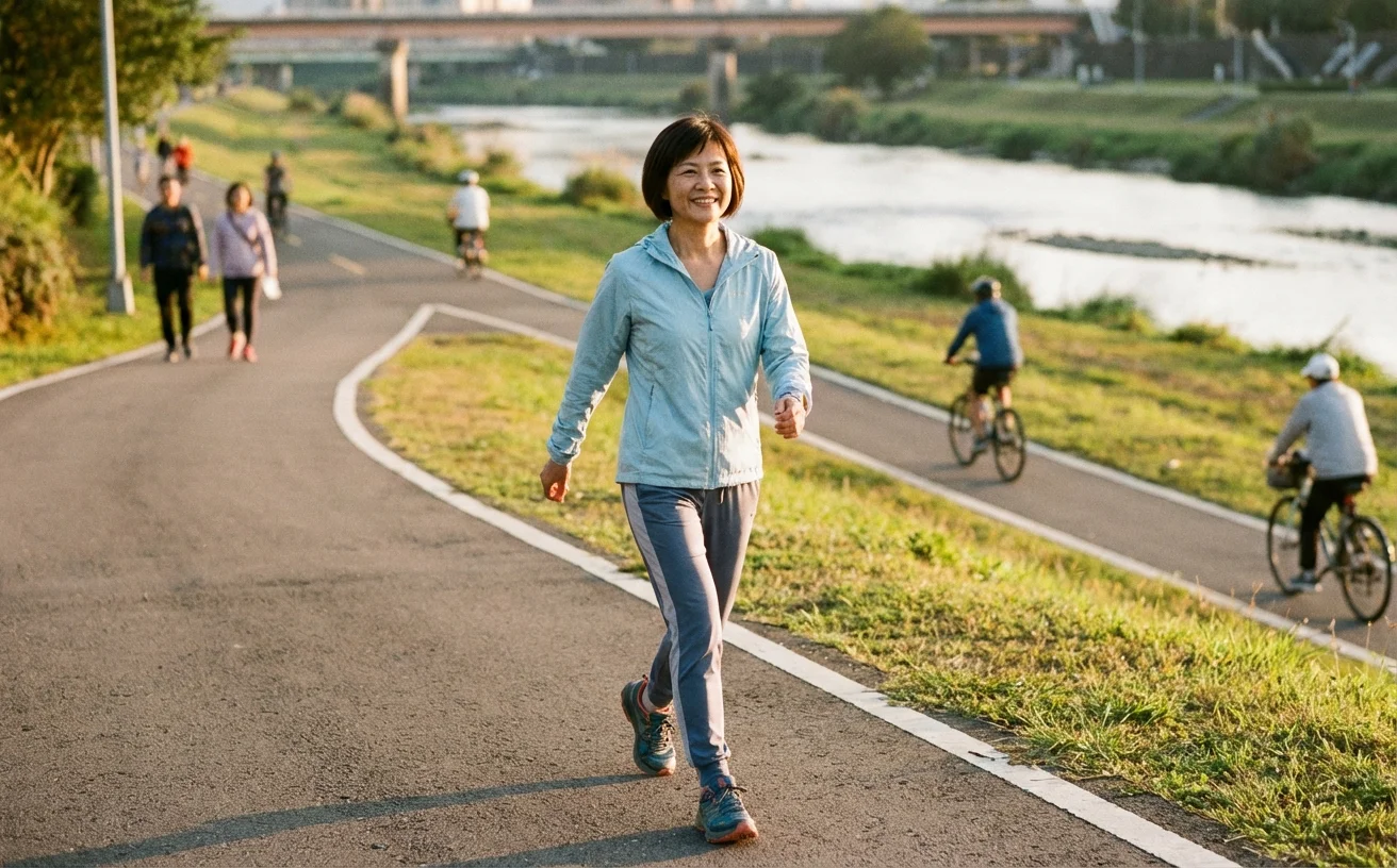 更年期女性河濱步道快走運動