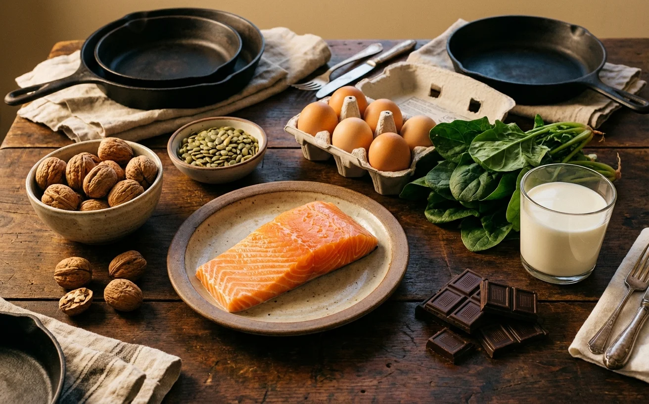 中年男性必需營養食物：鮭魚核桃南瓜籽菠菜